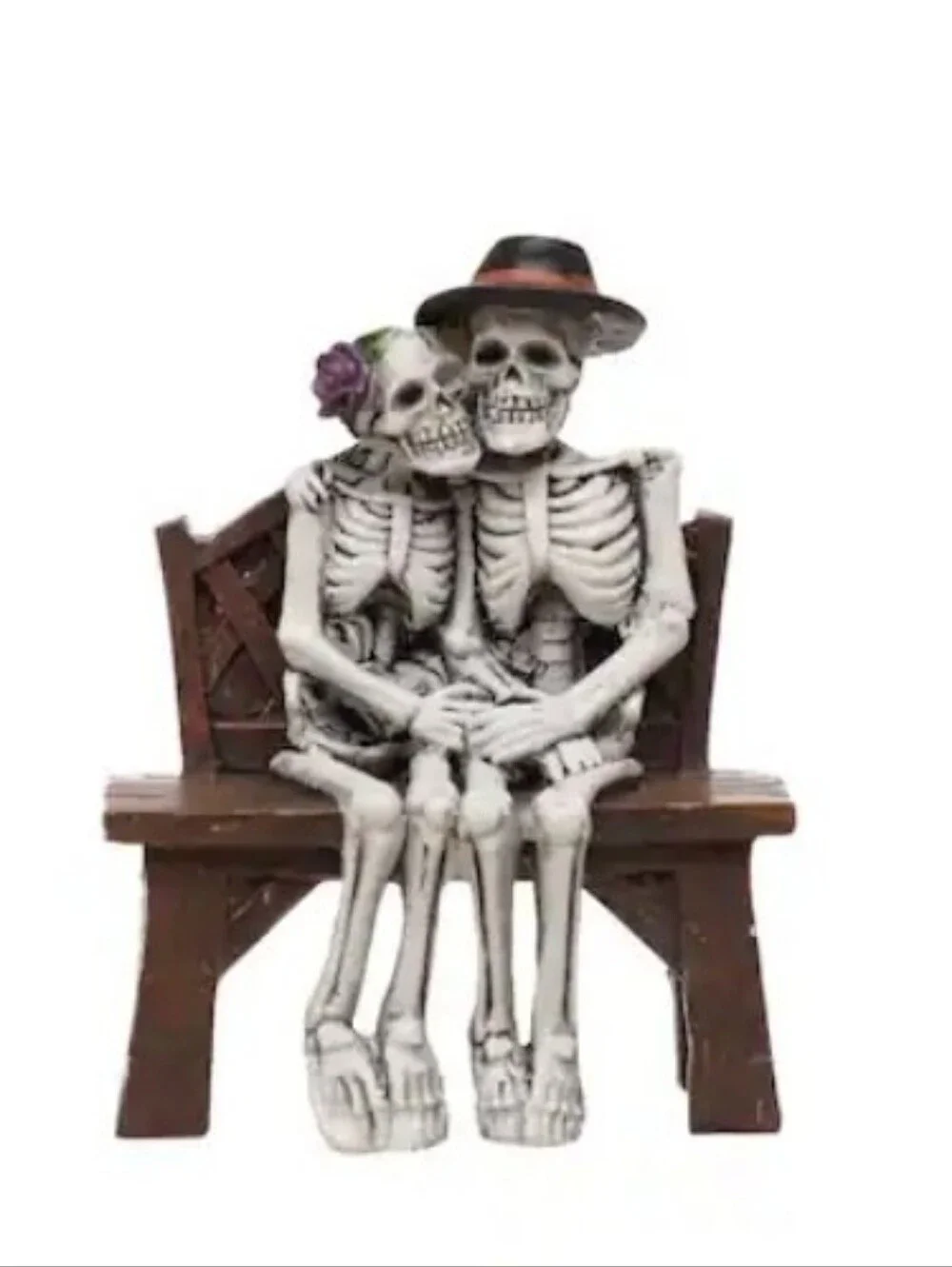 Mini Skeleton Couple Bench Figurine